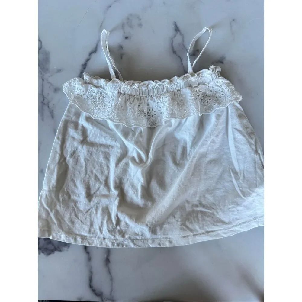 Zara 4-5 year toddler girls white eyelet ruffle blouse cotton tank sleeveless
